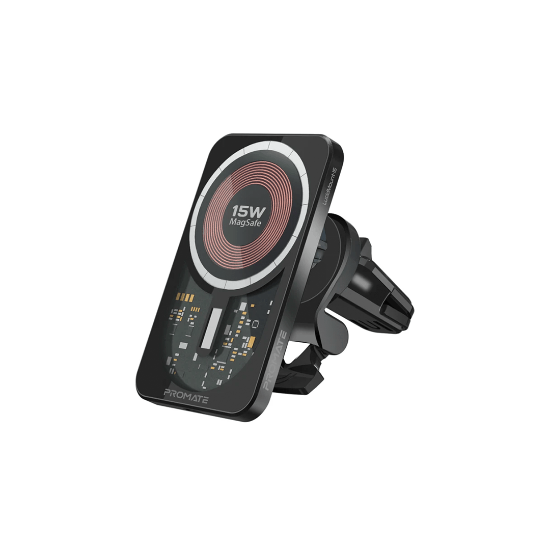 Promate LucidMount-15 15W MagSafe Transparent Car Wireless Charger in Qatar Promate LucidMount-15 15W MagSafe Transparent Car Wireless Charger in Qatar